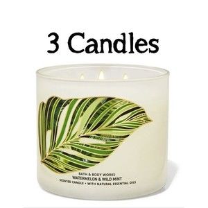 3x Bath and Body Works WATERMELON & WILD MINT 3 Wick Scented Candle 14.5 Oz NEW